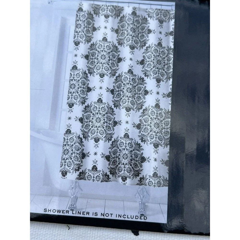 RALPH LAUREN Black Medallion Flower SHOWER CURTAIN 100% Cotton Fabric New